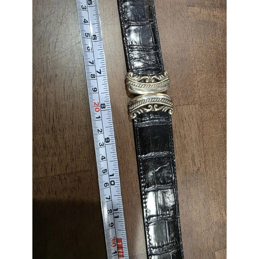 Vintage Brighton Reversible Black Brown Croc Leather Belt Silver Western Size S